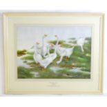 Philip Rickman (1891-1982), Watercolour, White Chinese Geese. Signed and dated 1974 lower left.