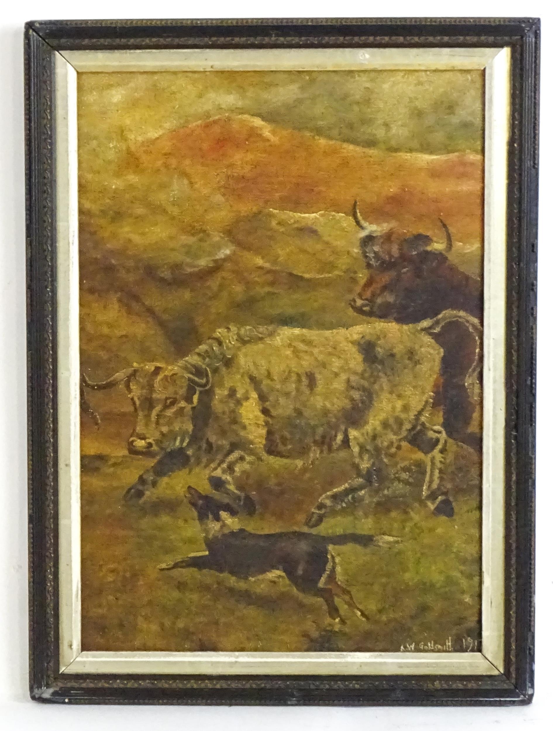 A. W. Goldsmith, Early 20th century, Oil on canvas laid on board, A landscape scene with cattle