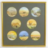 20th century, Watercolour on cloth, Eight roundels depicting various Egypt / Egyptian scenes to