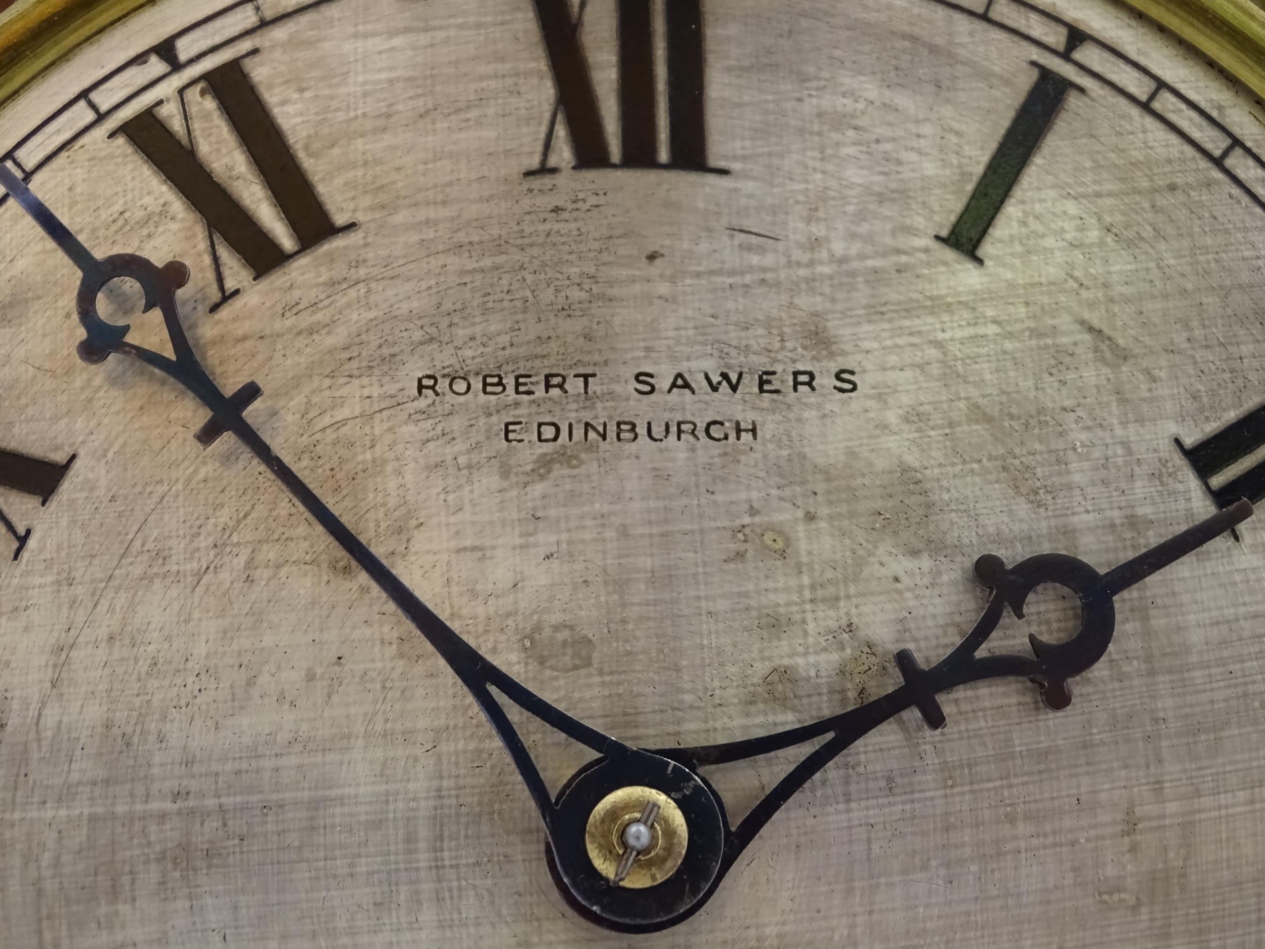 A mahogany cased mantle clock, the silvered dial with roman numerals and signed Robert Sawers - Image 7 of 11