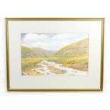 Sandy Lines, 20th century, Watercolour, A Highland river landscape with a stream. Signed lower left.