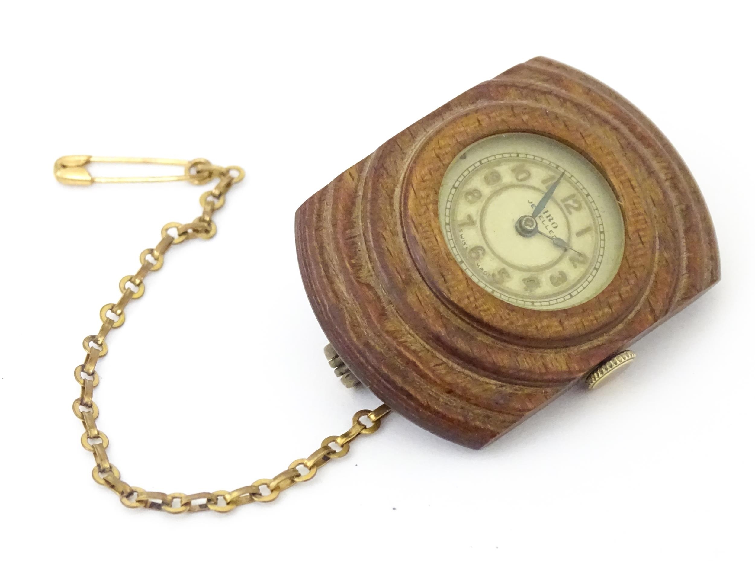 An unusual watch formed as a brooch, the Siro watch with 15 jewel movement mounted within a carved - Image 3 of 5