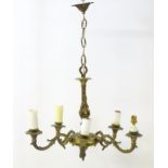 A five branch pendant electrolier of chandelier form with acanthus scroll detail. Approx. 18" long