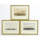 19th century, Marine School, Watercolours, A pair depicting the RMS ship Arabia off Holyhead.