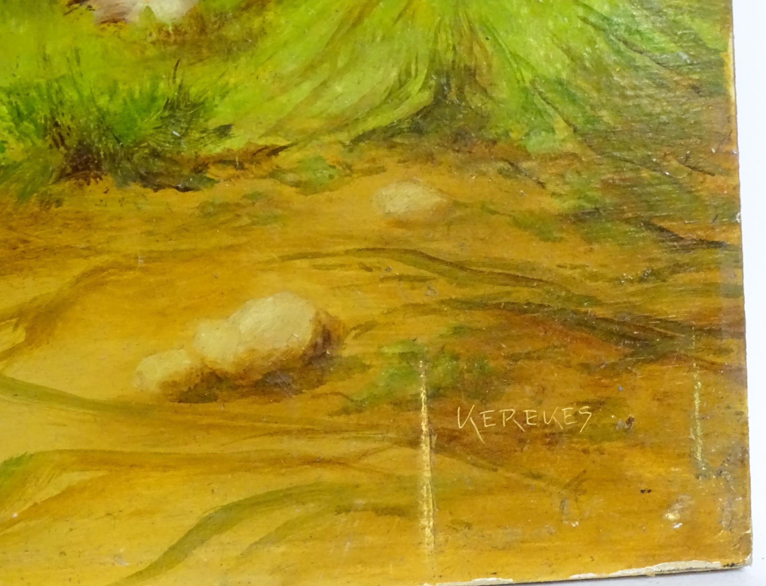 20th century, English school, Oil on board, A landscape scene with Spaniel gun dogs resting with the - Image 4 of 4