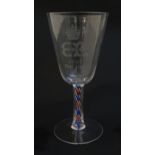 An Edward VIII commemorative coronation pedestal drinking glass with blue, white and red coloured