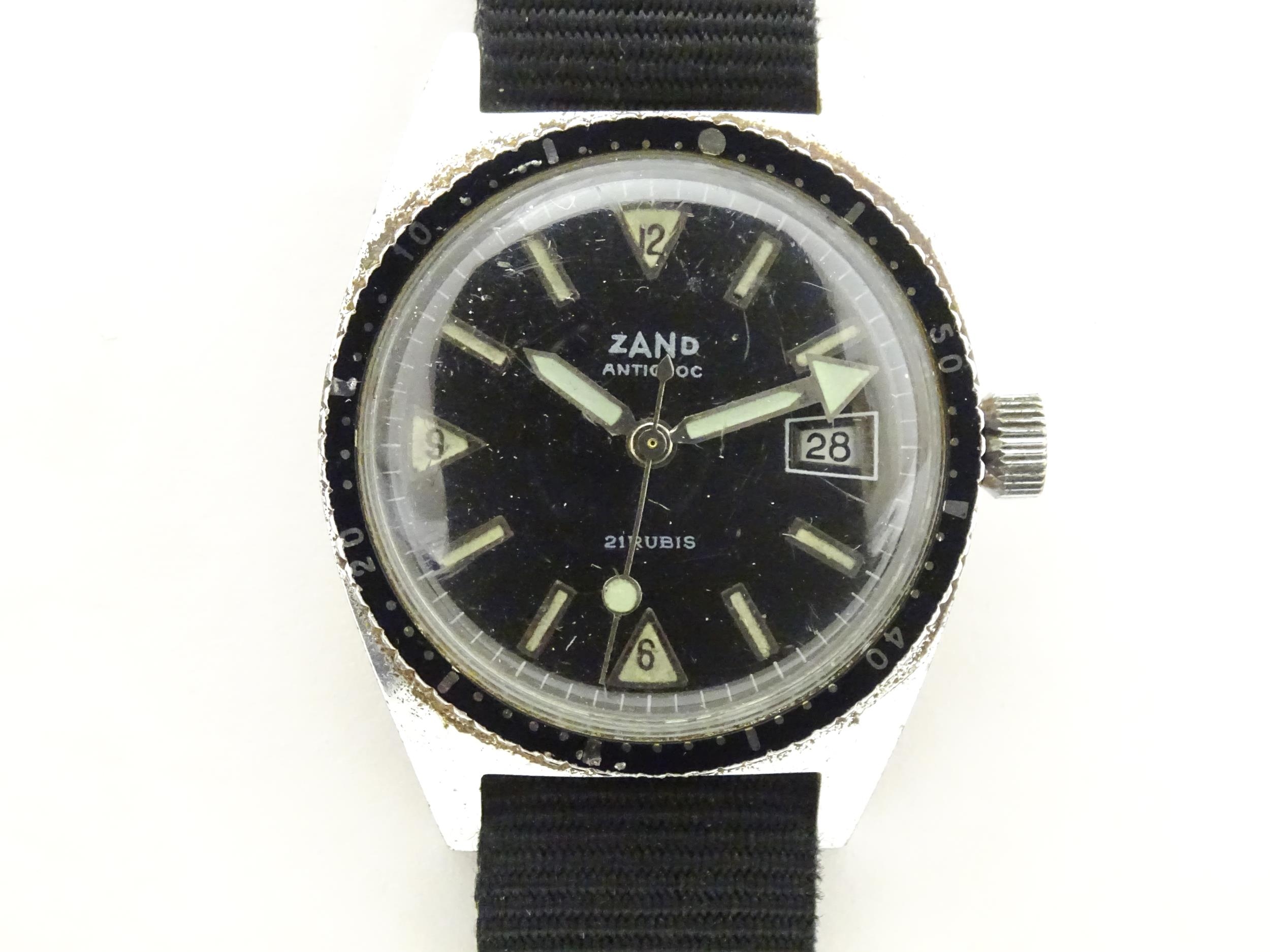 A 1960s steel cased mens divers style watch, the dial signed ' Zand ' , having 21 jewel manual - Image 2 of 6