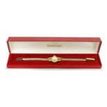 An 18ct gold cased ladies Omega wristwatch, with 9ct gold bracelet strap. With original case.