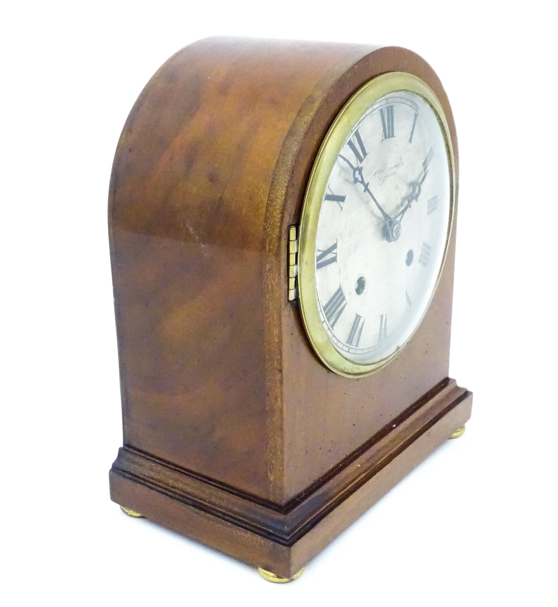 A mahogany cased mantle clock, the silvered dial with roman numerals and signed Robert Sawers - Image 3 of 11