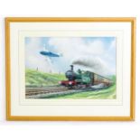 Kenneth C. Aitken (b. 1929), Watercolour, Aviation and locomotive interest, A G.W.R. steam train and