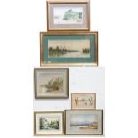 A quantity of assorted 19th century and later watercolours to include a river landscape with