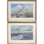 After Sir Peter Markham Scott CH CBE DSC FRS FZS (1909-1989), two lithographs, Evening - Geese