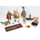 A quantity of assorted miscellaneous items to include dolls, a novelty lamp modelled as a boat