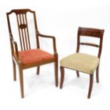 A Regency period mahogany side chair together with an Edwardian mahogany elbow chair with