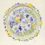 Jose Berrow, 20th century, Watercolour, A pansy garland, with floral border. Signed lower right.
