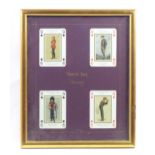 Militaria: a framed group of four Vanity Fair military playing cards , each with cartoon