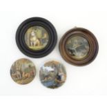 Four Prattware pot lids comprising Good Dog, Contrast, Low Life, and A Pretty Kettle of Fish /