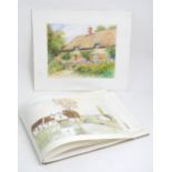 A sketchbook of watercolours by V. R. Burrow, to include view of Lichfield, a thatched cottage