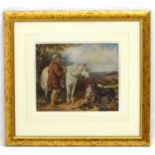A late 19th / early 20thC watercolour depicting a man with a horse and two dogs in a landscape.