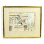20th century, Watercolour and ink, The Equestrian Statue of Marcus Aurelius on the Capitoline