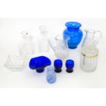 A quantity of assorted glassware to include cut glass jugs, biscuit jar, Dartington Crystal