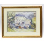 Schulz, 20th century, Watercolour, In Gratitude, A landscape scene depicting a village with a church