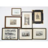 Six assorted prints and engravings to include Castle Howard, Brougham Hall Westmorland, Rive vista