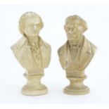 Two 20thC casts busts depicting composers, one of Mozart, the other Wagner. Largest approx. 8 3/4"