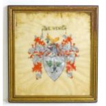 A late 19th / early 20thC painted armorial / heraldic coat of arms comprising a shield with fruiting