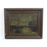 19th century, Oil on canvas, A river landscape with a figure on a path. Approx. 10 1/2" x 14 1/2"