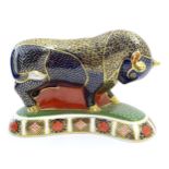 A Royal Crown Derby paperweight modelled as a Grecian Bull decorated in the Imari pattern with