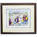 A signed print titled Spirit of the Games by Frances Lennon depicting figures celebrating the 2002