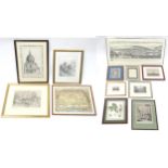 A quantity of assorted prints and engravings to include an etching by Herbert Thompson titled The