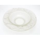 A glass bowl with bird decoration to rim. Inspired by the designs of Renee Lalique. Approx. 13 1/