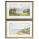 Sidney Watts, 20thC, Gouache on card, Two lake scenes. Both signed lower. Approx. 7 3/4" x 14 1/