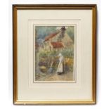 S. Saville Smith, 20th century, Watercolour, The Spring, A country village scene with a woman