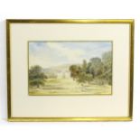 Early 20th century, Watercolour, A country house in a wooded landscape with sheep. Approx. 5 1/2"