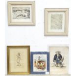Five assorted prints, engravings and watercolours, to include two etchings by Alison Sigdworth Pen
