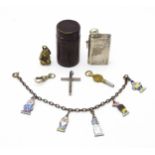 A quantity of assorted items to include coin case, silver cross pendant, watch key, white metal