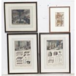 Four engravings comprising two depicting a Bookbinder's Workshop, one titled A true & exact