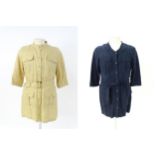 Vintage fashion / clothing: 2 Ralph Lauren belted shirt dresses comprising a silk dress in navy with