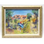 Godman, 20th century, Oil on canvas board, A rural scene with chickens. Signed lower right.