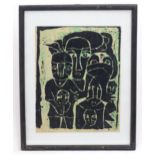 Indistinctly signed Adewale Ayuda ?, 20th century, African School, Block print, Witches meeting, A