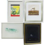 Four assorted prints to include a limited edition print depicting a Tuscan landscape, an abstract
