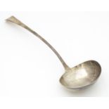A Geo III Old English pattern soup ladle. Hallmarked London 1803 maker Christopher & Thomas Wilkes