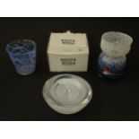 Three items of Swedish art glass, comprising a Kosta Boda beaker, a boxed Kosta Boda 'Atoll' bowl