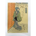 After Teisai Sencho (act. 1830-1850), Japanese School, Woodblock print, A beauty with snow and