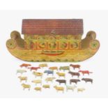 Toys: An early 20thC German Noah's Ark and Animals, the wooden ark with pitched roof and