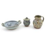 Three items of studio pottery by Benjamin Eeles, comprising ju with floral detail, a twin handled