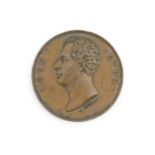 A 19thC commemorative medallion for Lord Byron, one face with a profile portrait of Lord Byron